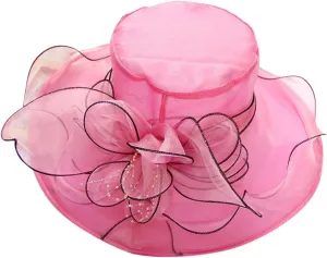 Womens Organza Kentucky Hats Derby Church Hat Fascinator Bridal Tea Party Wedding Hat Ladies Casual Wide Brim Beach Sun Hats