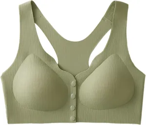 Women's Racerback Sports Bras Comfort Ice Silk Seamless Front Closure Gathered Bra Wireless Push Up Yoga Sports Bras