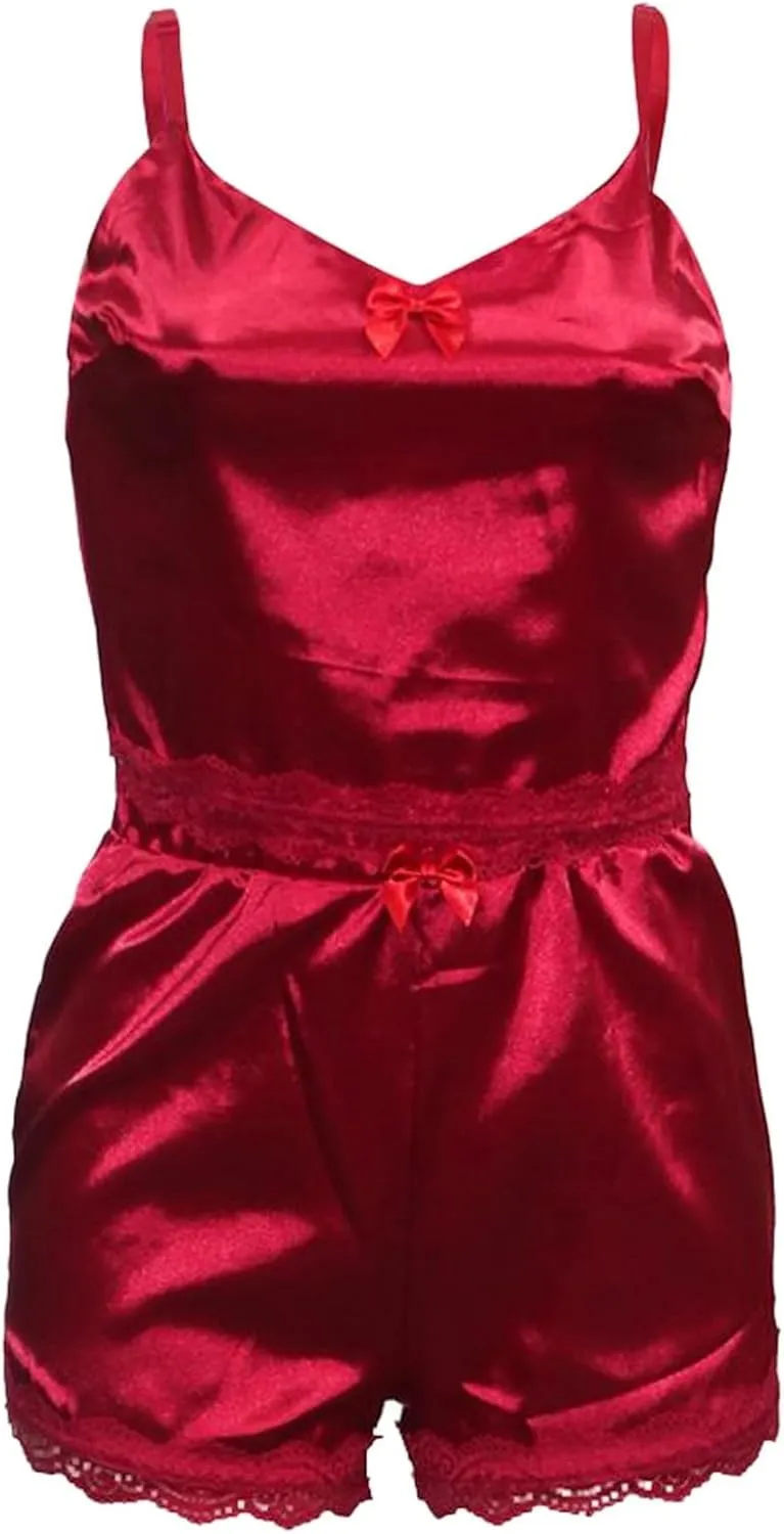Womens Satin Silk Pajama Sets Sexy Camisole Tops with Shorts Pj Sets Soft Comfy Pajamas Loungewear Sleepwear