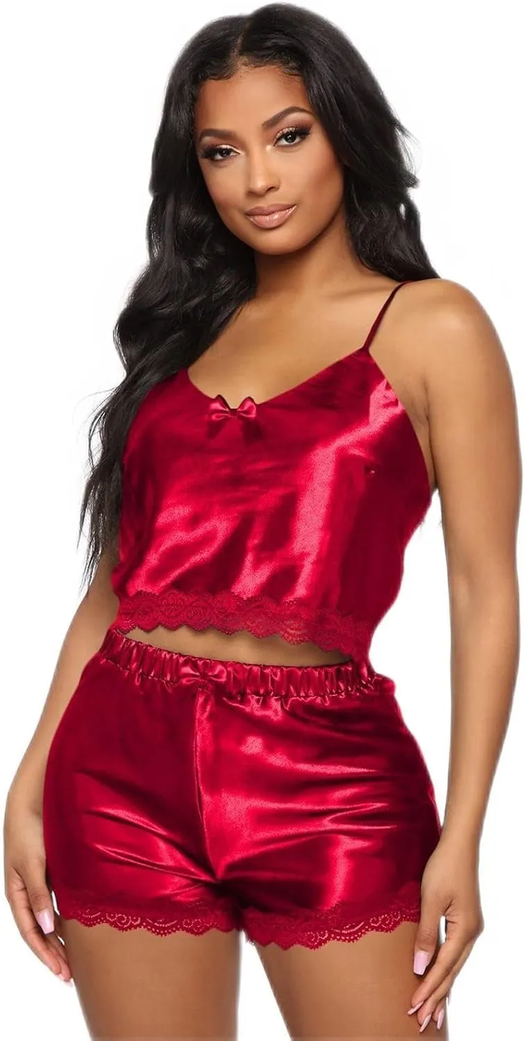 Womens Satin Silk Pajama Sets Sexy Camisole Tops with Shorts Pj Sets Soft Comfy Pajamas Loungewear Sleepwear