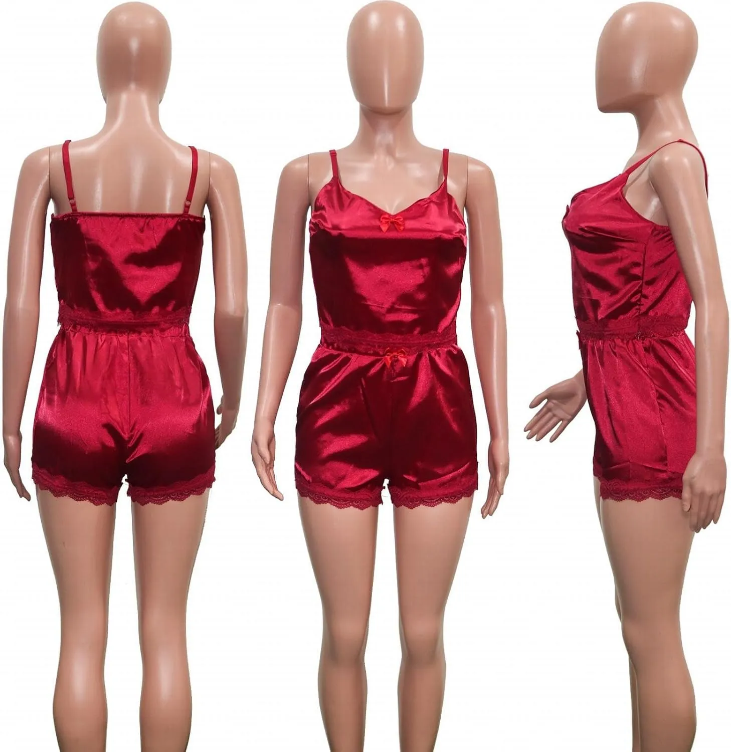 Womens Satin Silk Pajama Sets Sexy Camisole Tops with Shorts Pj Sets Soft Comfy Pajamas Loungewear Sleepwear