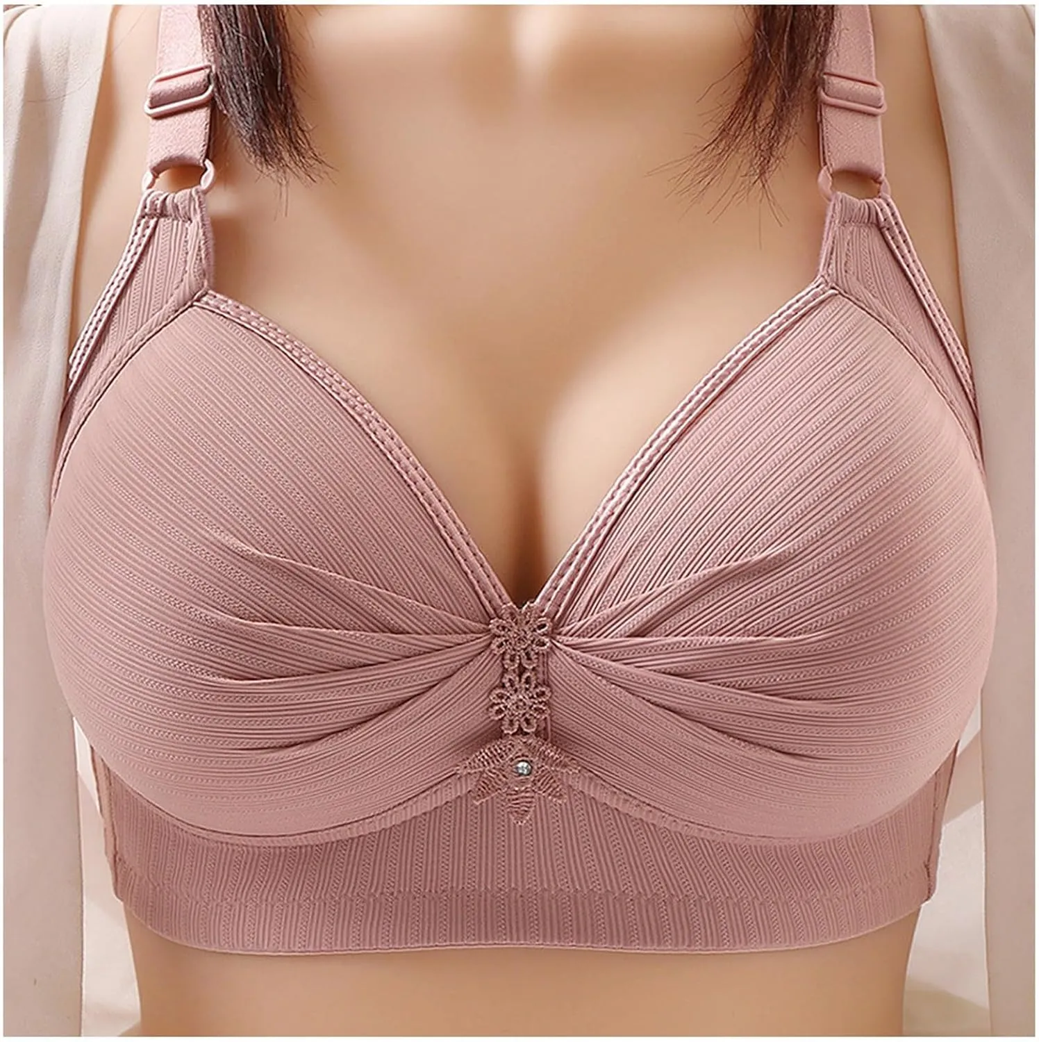 Womens Seamless Deep V Bras No Underwire Comfort Push Up Mesh Bras Wireless Bralette Everyday Bra
