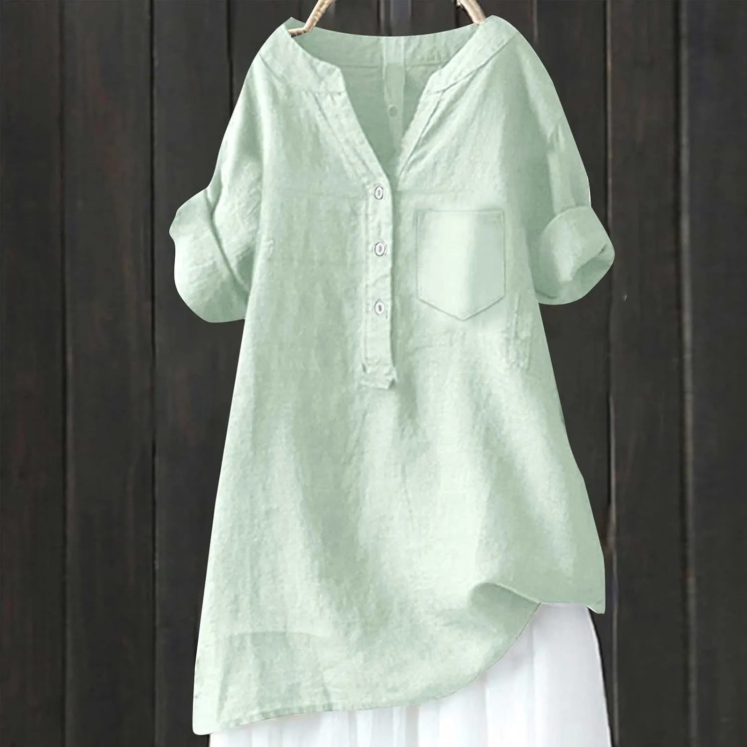Women's Short Sleeve Cotton Linen Shirts Casual V Neck Soft T Shirts Floral Loose Fit Summer Tshirts