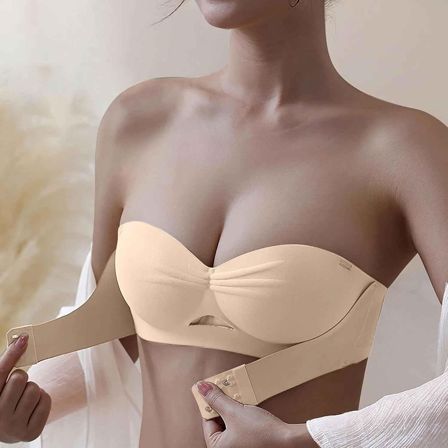 Women's Strapless Push Up Bandeau Bras Soft Seamless Wirefree Everyday Bra Front Closure Beauty Back Brassiere