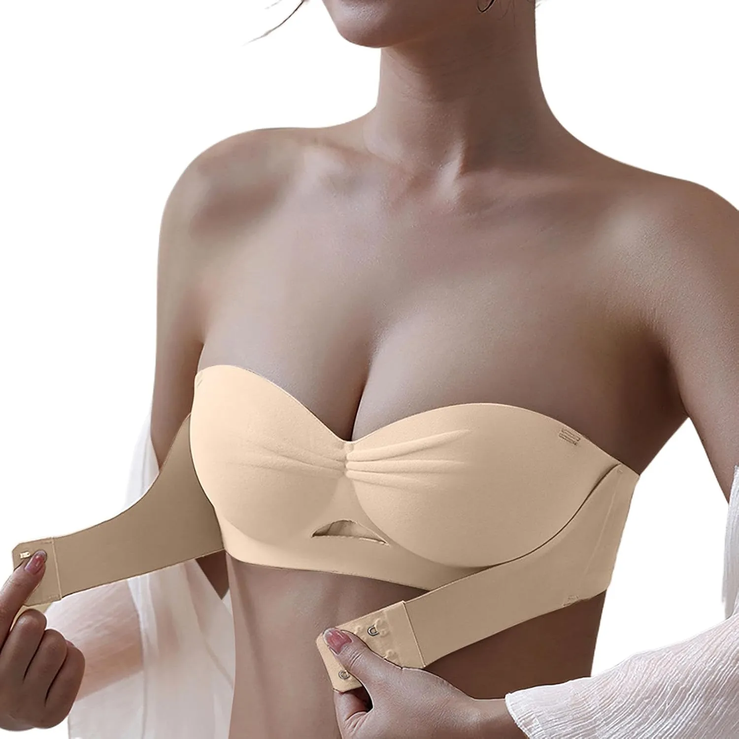 Women's Strapless Push Up Bandeau Bras Soft Seamless Wirefree Everyday Bra Front Closure Beauty Back Brassiere