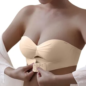 Women's Strapless Push Up Bandeau Bras Soft Seamless Wirefree Everyday Bra Front Closure Beauty Back Brassiere