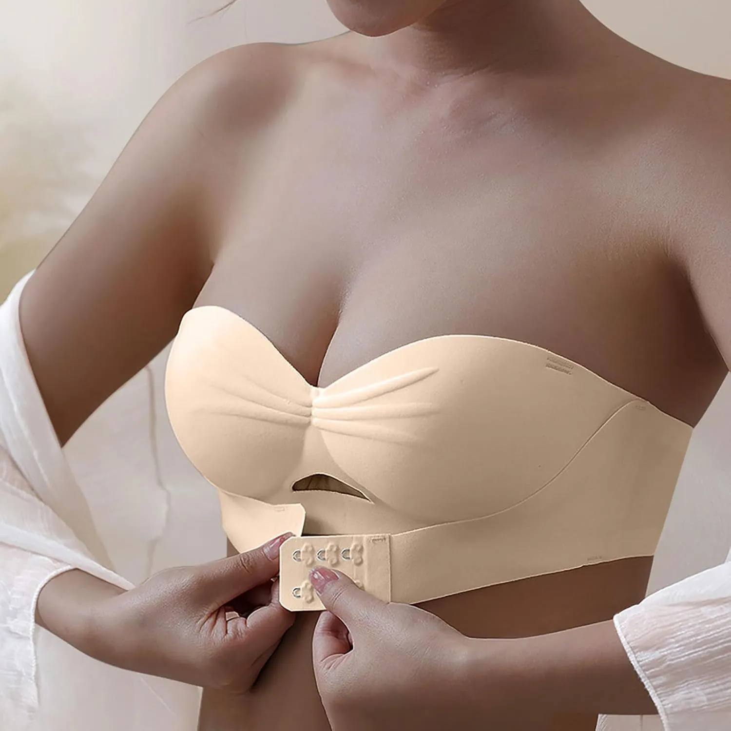 Women's Strapless Push Up Bandeau Bras Soft Seamless Wirefree Everyday Bra Front Closure Beauty Back Brassiere
