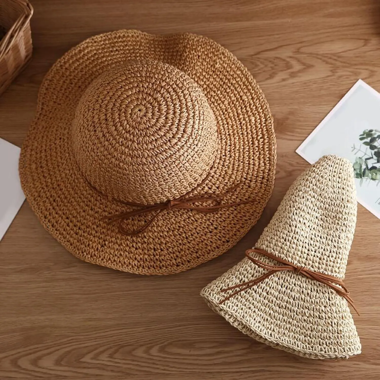 Women's Summer Fashion Small Fresh Solid Color Straw Hat Beach Sun Hat Straw Woven Large Brim Sunscreen Big Hats