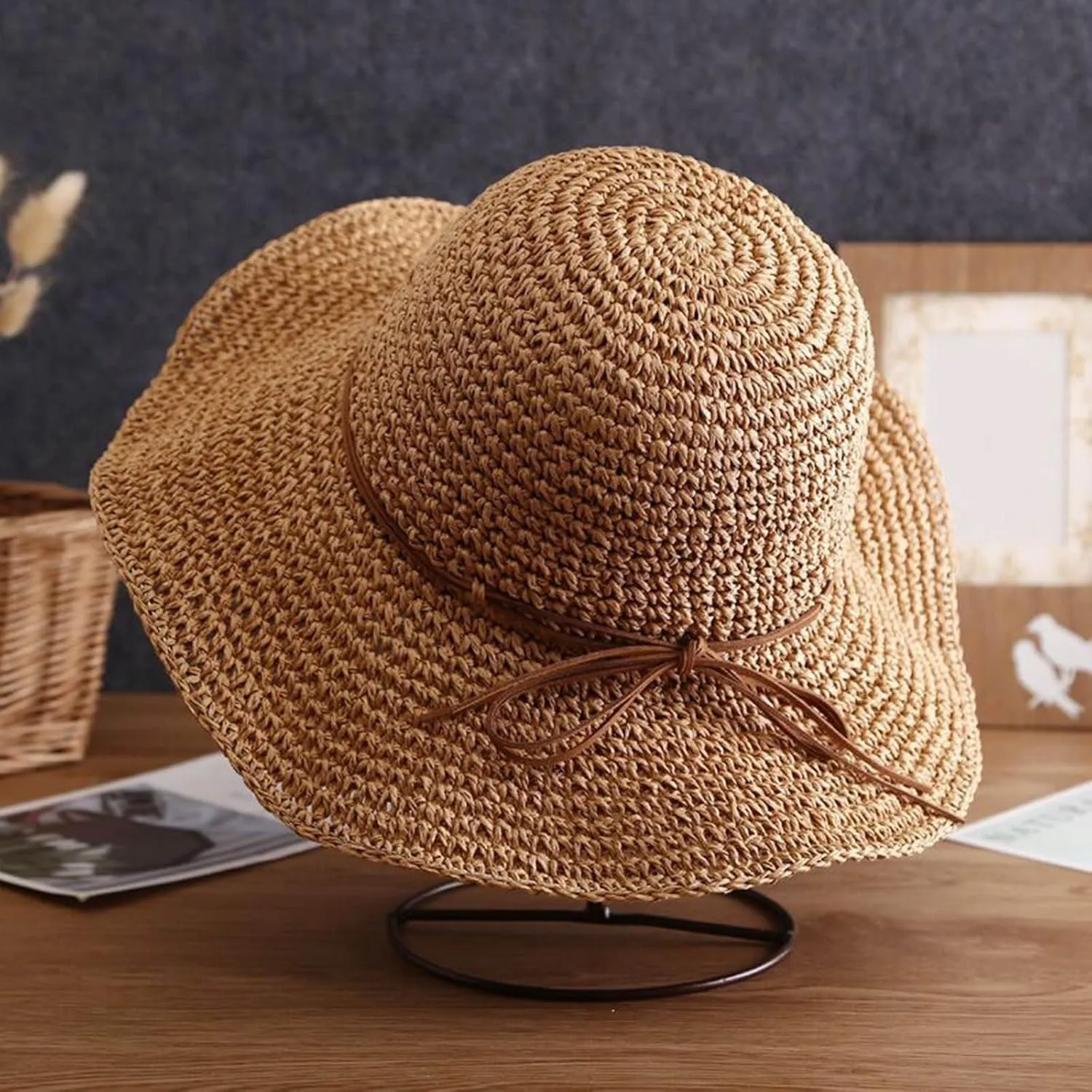 Women's Summer Fashion Small Fresh Solid Color Straw Hat Beach Sun Hat Straw Woven Large Brim Sunscreen Big Hats