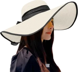 Women's Sun Straw Hat Wide Brim Elegant Full Sun Protection Stylish Outdoor Sport Summer Ponytail Beach Big Hat