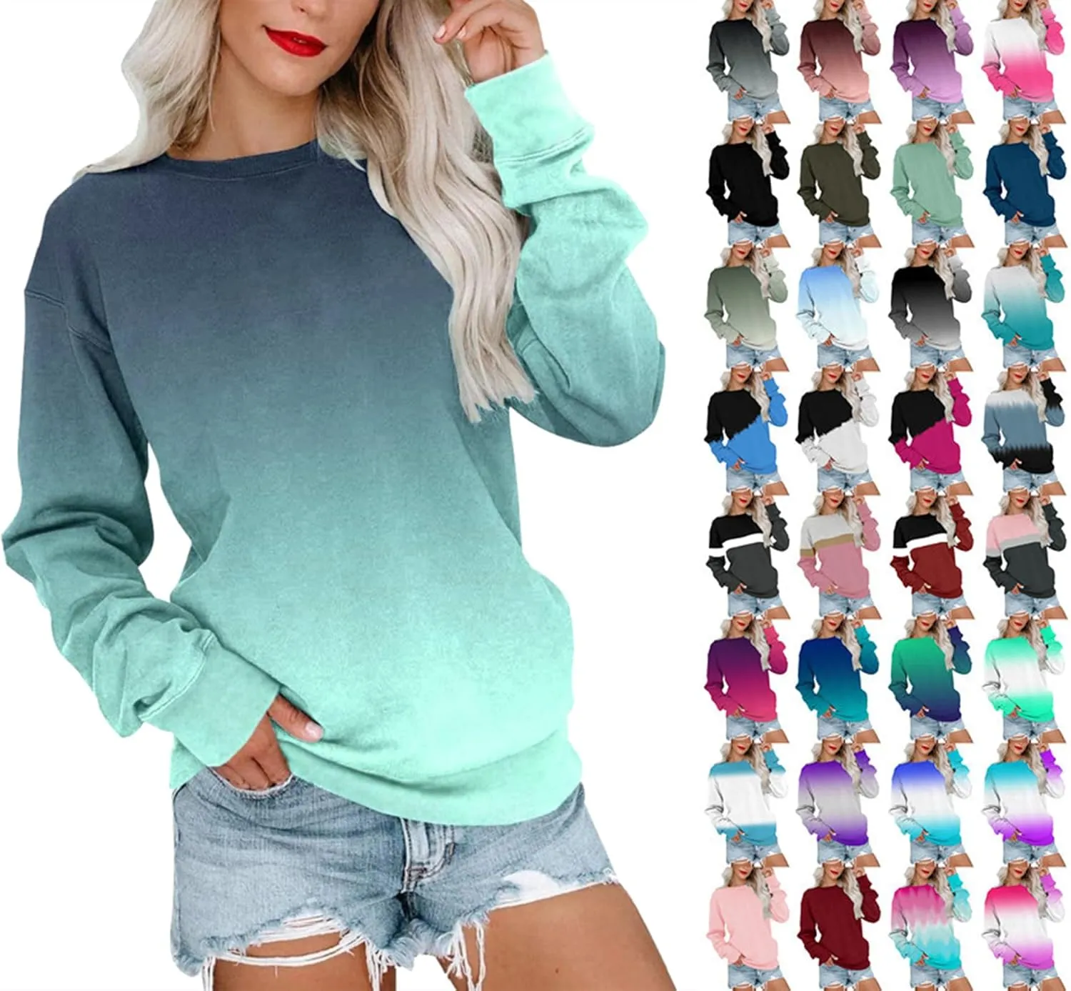 Womens Sweatshirts Crewneck Loose Fitting Tops Long Sleeve Color Block Casual Lightweight Shirts Pullover Blouses