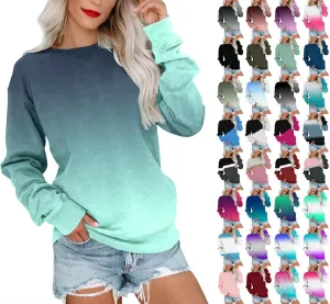 Womens Sweatshirts Crewneck Loose Fitting Tops Long Sleeve Color Block Casual Lightweight Shirts Pullover Blouses