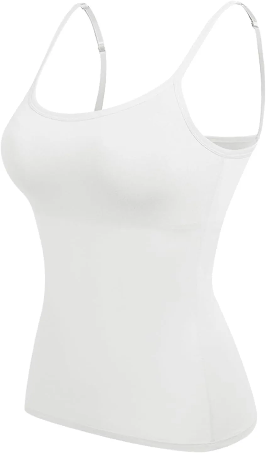 Womens Tank Top with Built in Bra Tank Tops for Women with Shelf Bra Cotton Wide Strap Camisole Yoga Cami Shirts