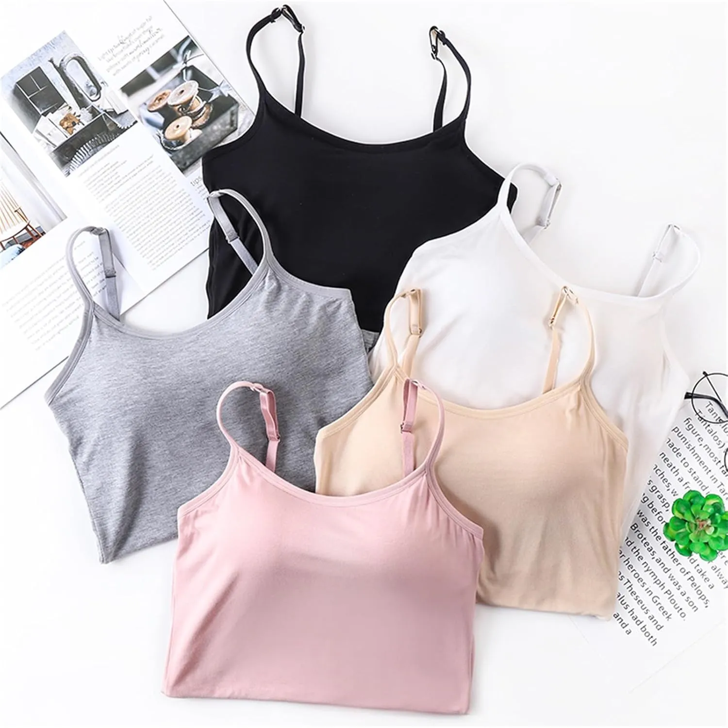 Womens Tank Top with Built in Bra Tank Tops for Women with Shelf Bra Cotton Wide Strap Camisole Yoga Cami Shirts
