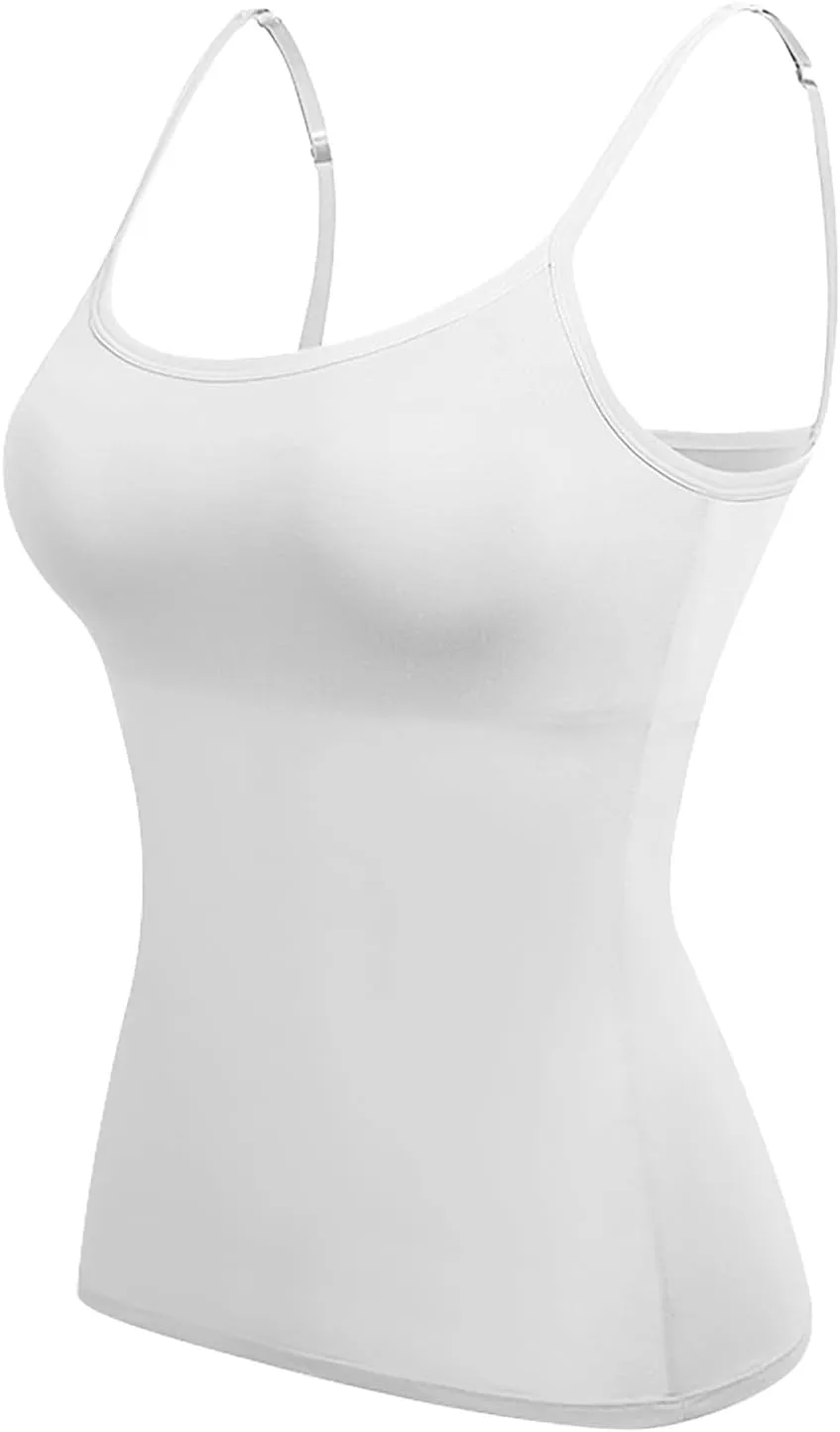 Womens Tank Top with Built in Bra Tank Tops for Women with Shelf Bra Cotton Wide Strap Camisole Yoga Cami Shirts