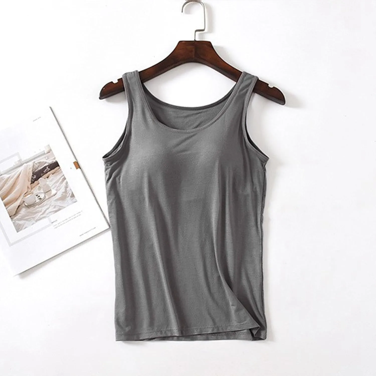 Womens Tank Tops with Built in Bra Summer Basic Padded Yoga Shirt Shelf Bras Workout Camisole Casual Modal Undershirt