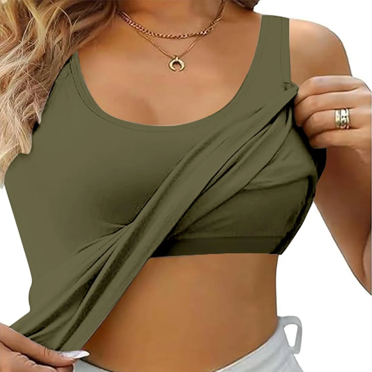 Womens Tank Tops with Built in Bra Summer Basic Padded Yoga Shirt Shelf Bras Workout Camisole Casual Modal Undershirt