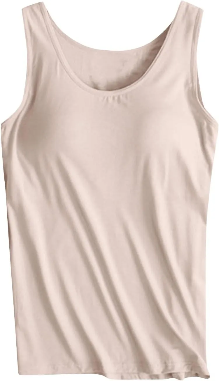 Womens Tank Tops with Built in Bra Summer Casual Basic Modal Padded Yoga Shirts Loose Stretch Workout Camisoles Tees