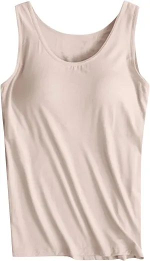 Womens Tank Tops with Built in Bra Summer Casual Basic Modal Padded Yoga Shirts Loose Stretch Workout Camisoles Tees
