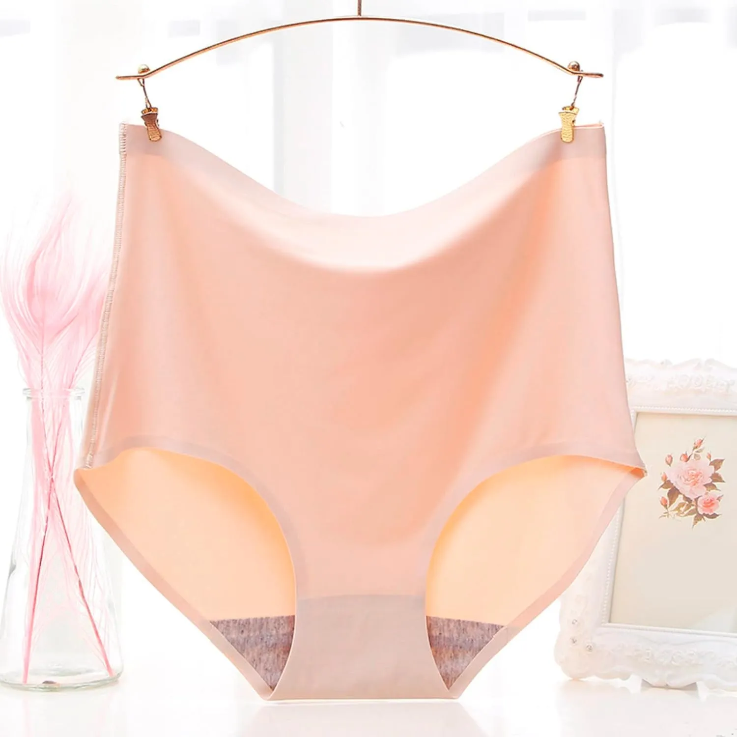 Womens Underpants Sexy Solid Color Breathable Microfiber Briefs High Waist Ice Silk Seamless Loose Underpants