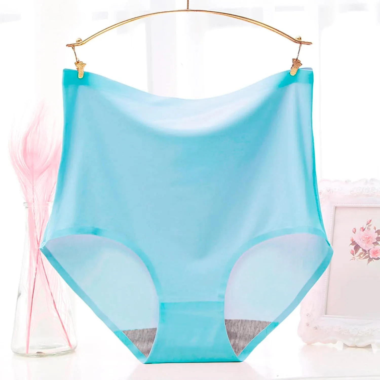 Womens Underpants Sexy Solid Color Breathable Microfiber Briefs High Waist Ice Silk Seamless Loose Underpants