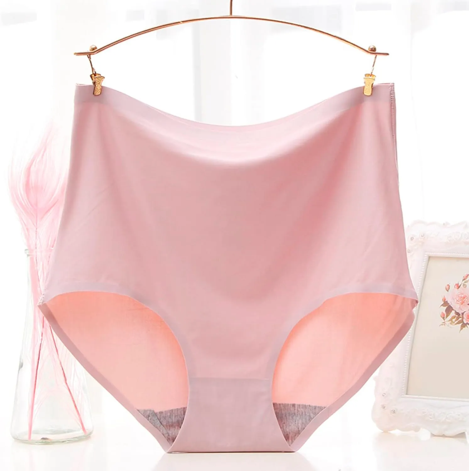 Womens Underpants Sexy Solid Color Breathable Microfiber Briefs High Waist Ice Silk Seamless Loose Underpants