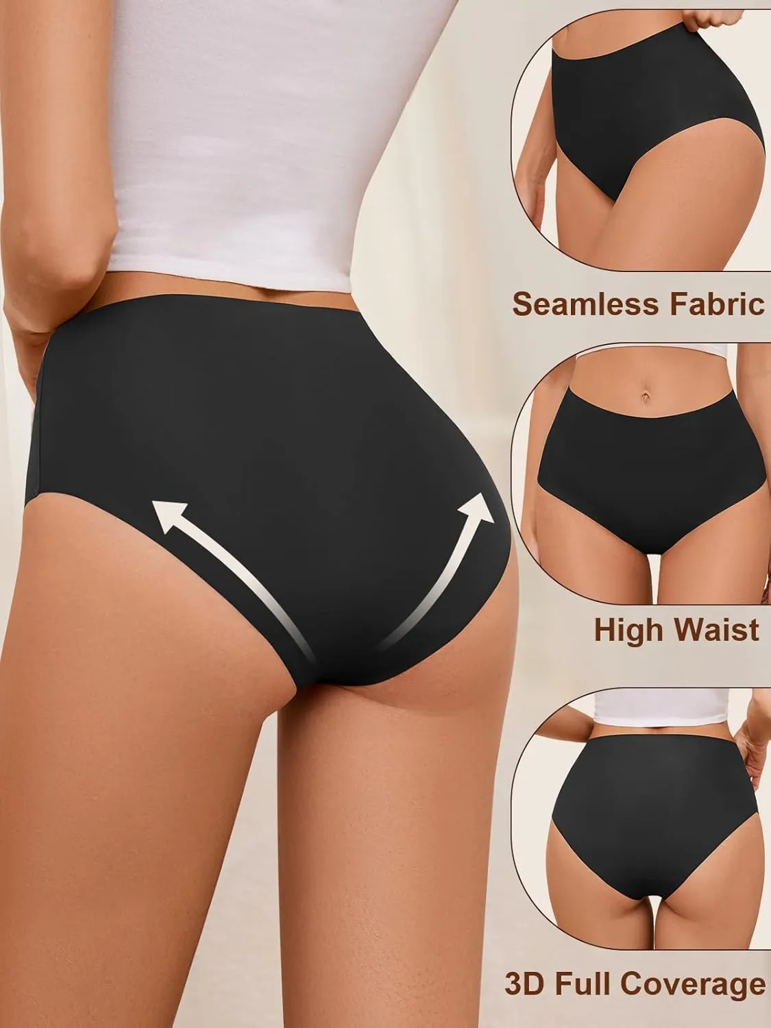 Womens Underwear Full Coverage No Show High Waisted Seamless Ladies Panties 6 Pack