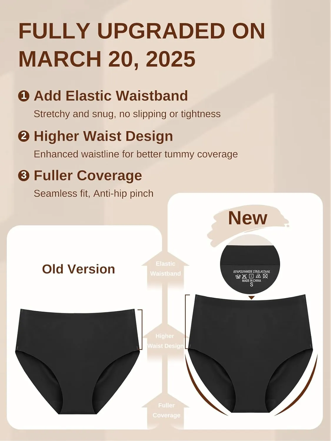 Womens Underwear Full Coverage No Show High Waisted Seamless Ladies Panties 6 Pack