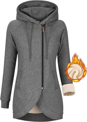 Women's Zip Up Hoodies Oversized Sweatshirt Casual Long Sleeve Coat with Oblique Zipper Sweater Jacket