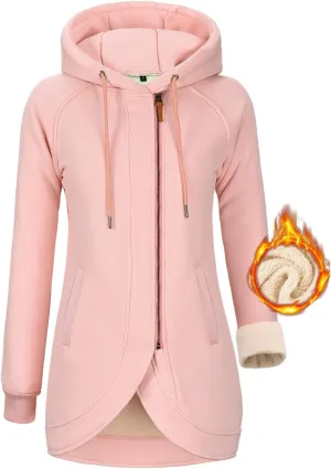 Women's Zip Up Hoodies Oversized Sweatshirt Casual Long Sleeve Coat with Oblique Zipper Sweater Jacket