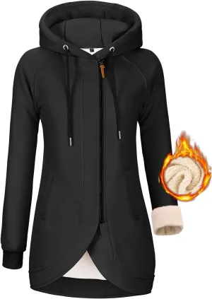 Women's Zip Up Hoodies Oversized Sweatshirt Casual Long Sleeve Coat with Oblique Zipper Sweater Jacket