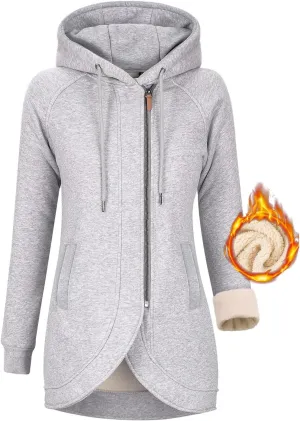 Women's Zip Up Hoodies Oversized Sweatshirt Casual Long Sleeve Coat with Oblique Zipper Sweater Jacket