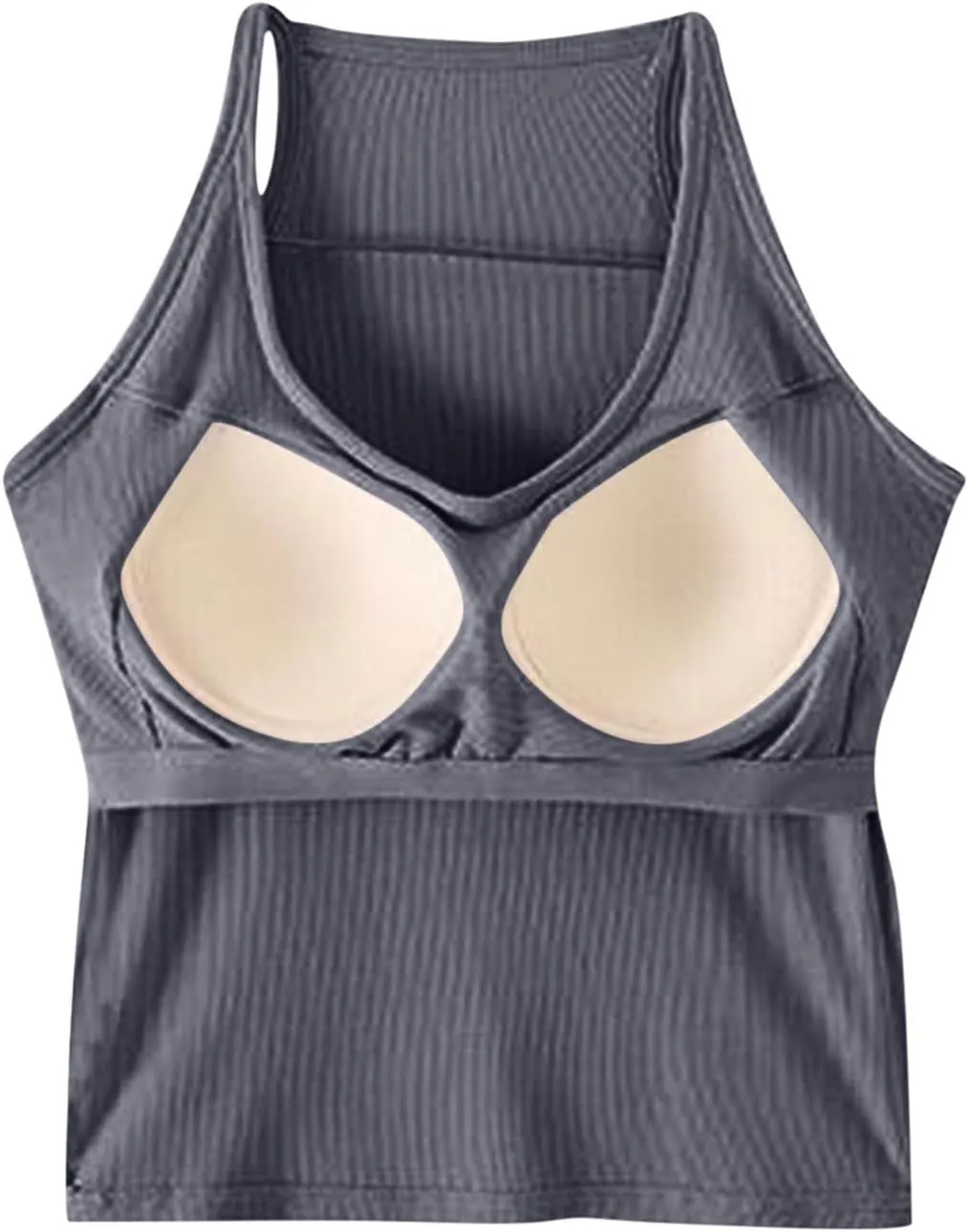 Workout Crop Tops for Women Longline Sports Bras Racerback Ribbed Tank Top with Built in Bra Yoga Athletic Shirts