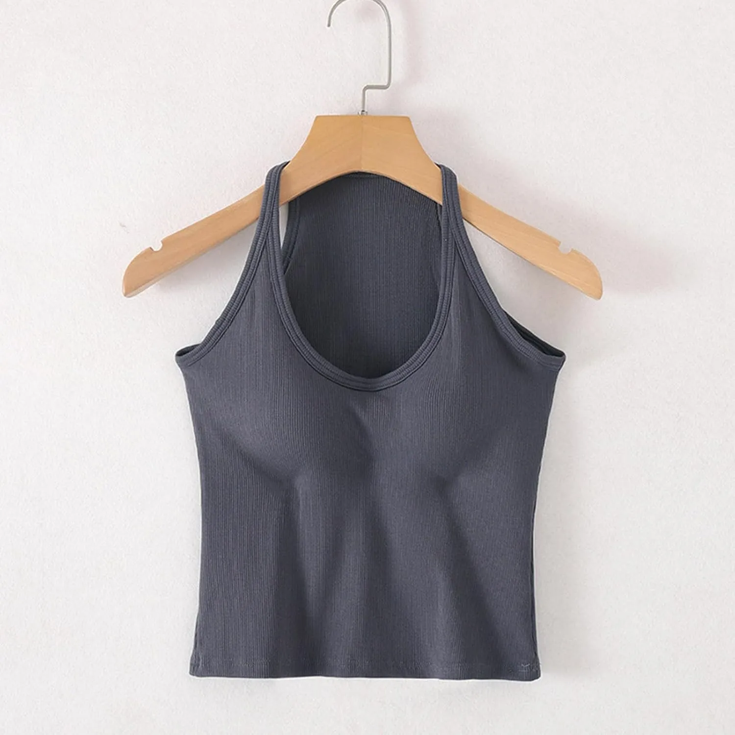 Workout Crop Tops for Women Longline Sports Bras Racerback Ribbed Tank Top with Built in Bra Yoga Athletic Shirts