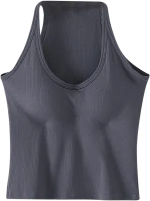 Workout Crop Tops for Women Longline Sports Bras Racerback Ribbed Tank Top with Built in Bra Yoga Athletic Shirts
