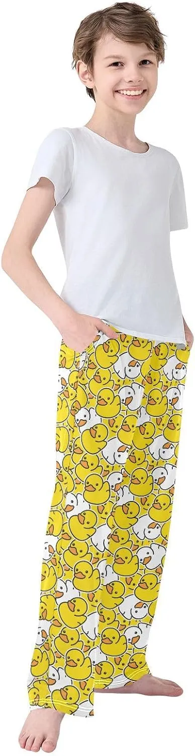 Yellow Duck Ducky Boy's Pajama Pants Kids Long Sleep PJ Pant Boy Pajama Bottoms Elastic Waist Lounge Pants with 2 Pockets M
