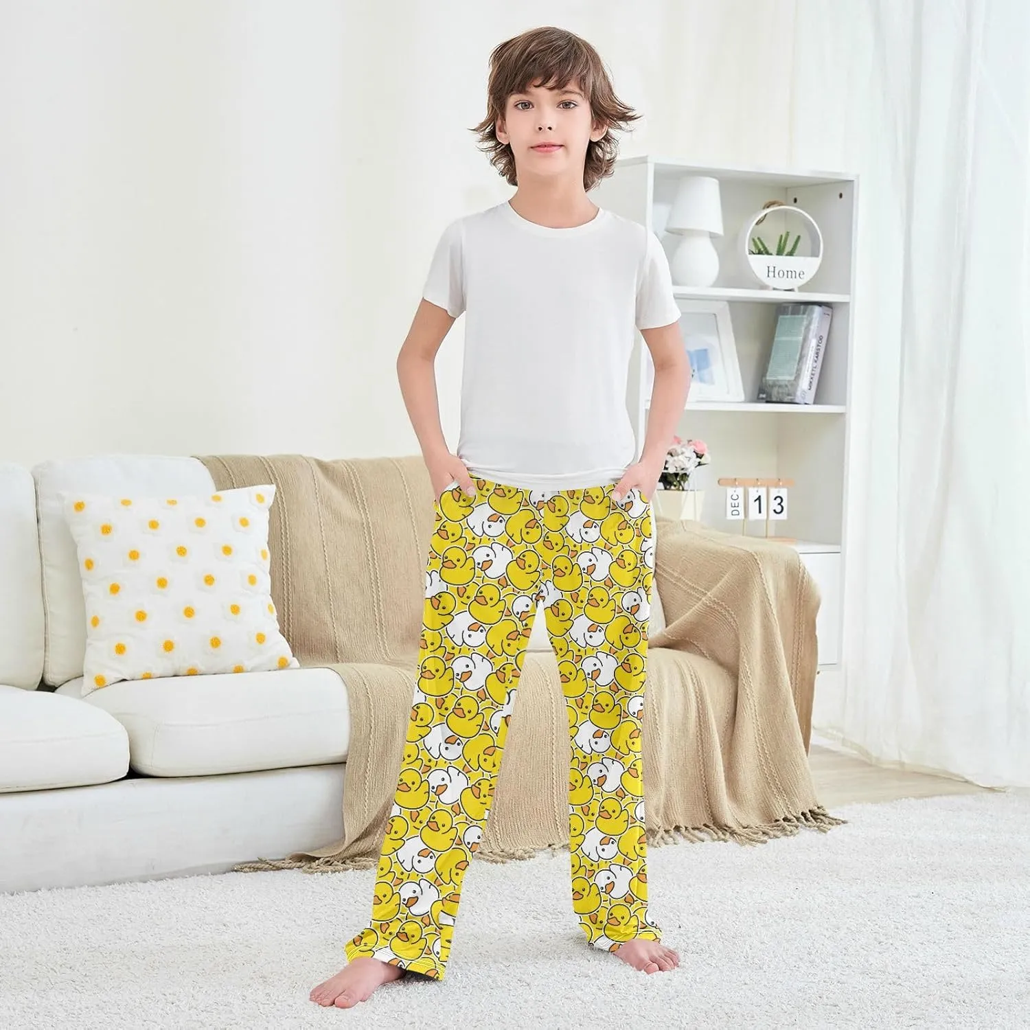 Yellow Duck Ducky Boy's Pajama Pants Kids Long Sleep PJ Pant Boy Pajama Bottoms Elastic Waist Lounge Pants with 2 Pockets M