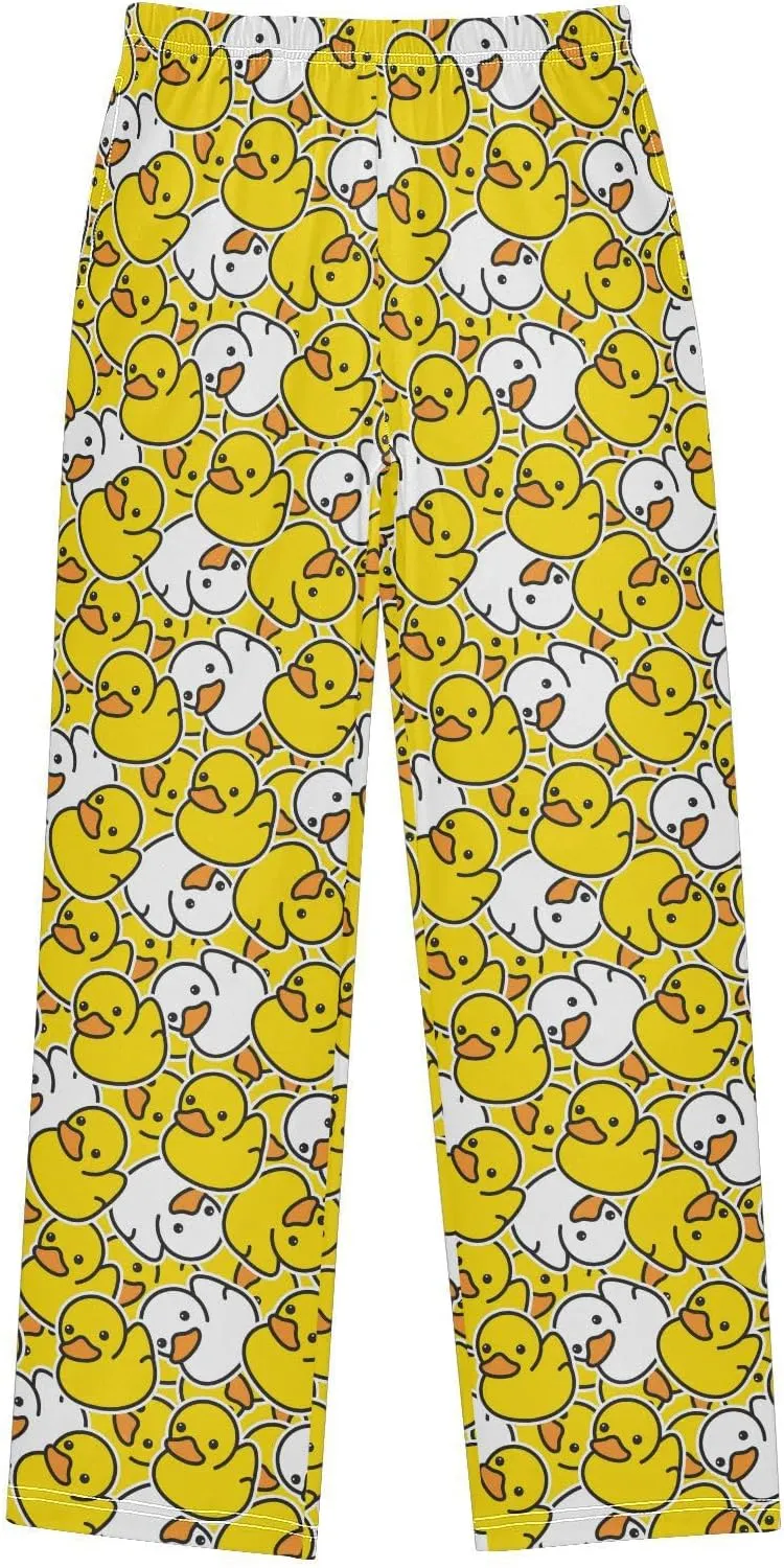 Yellow Duck Ducky Boy's Pajama Pants Kids Long Sleep PJ Pant Boy Pajama Bottoms Elastic Waist Lounge Pants with 2 Pockets M