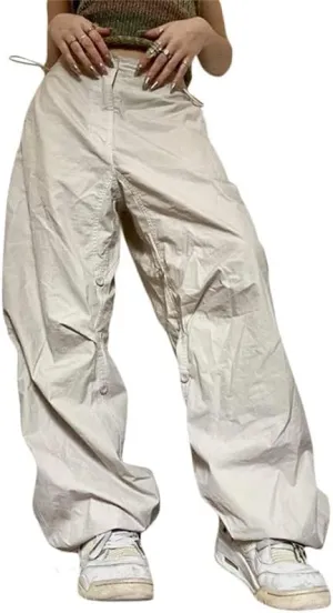 Zempertoopa Women’s Baggy Hiking Cargo Pants Mid Waist Straight Sweatpants Wide Leg Casual Jogger Hippie Trouser with Pockets
