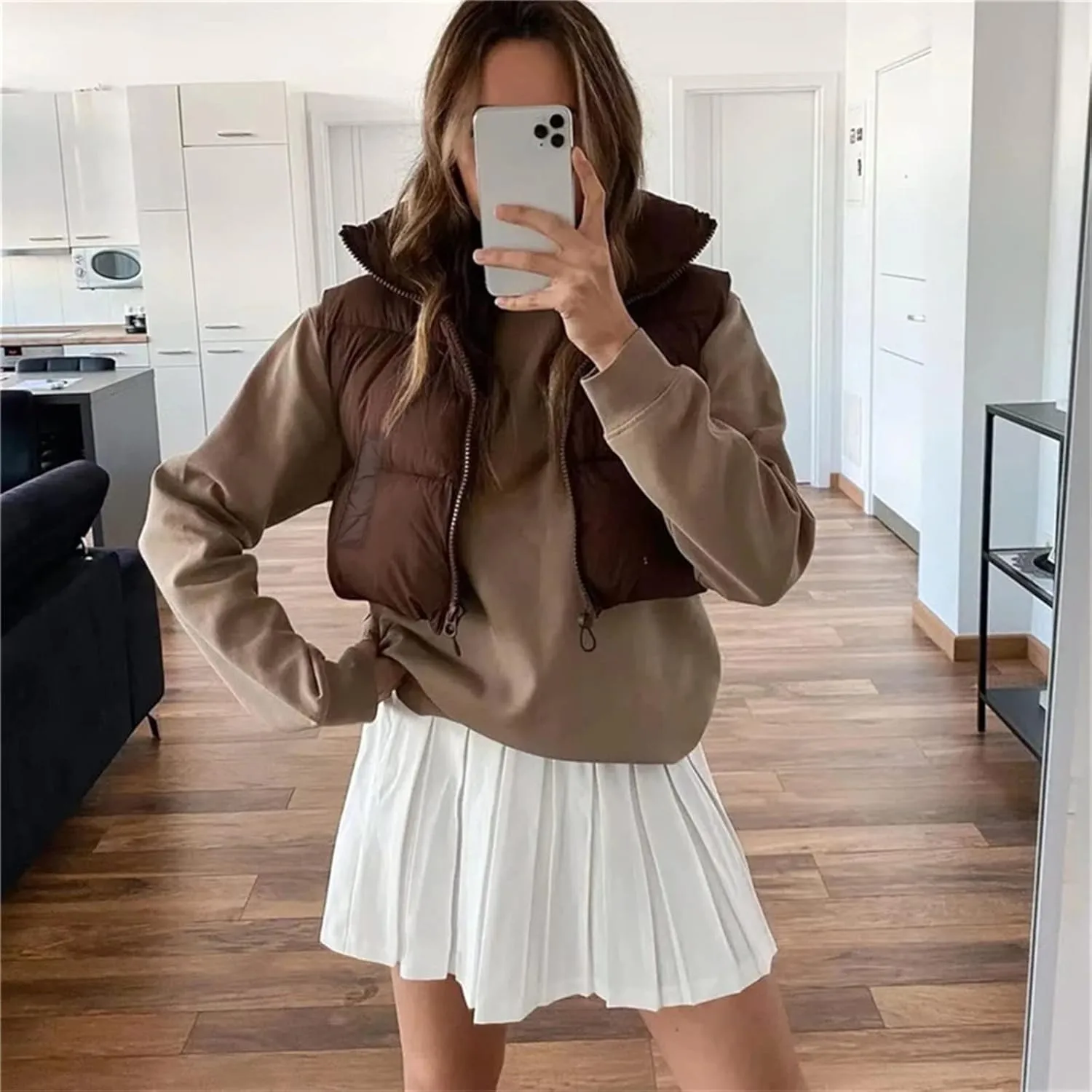 Zempertoopa Women’s Crop Puffer Vest Sleeveless Lightweight Down Jacket Quilted Solid Color Outwear Padded Winter Warm Gilet
