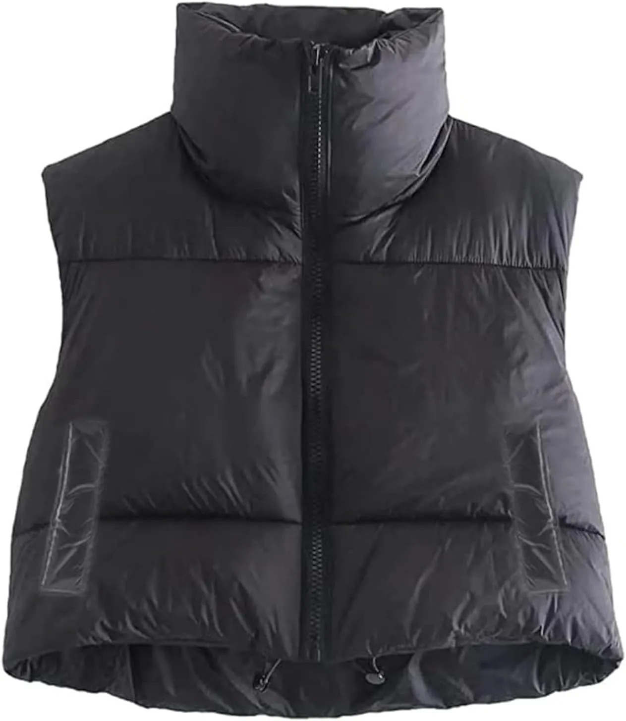 Zempertoopa Women’s Crop Puffer Vest Sleeveless Lightweight Down Jacket Quilted Solid Color Outwear Padded Winter Warm Gilet