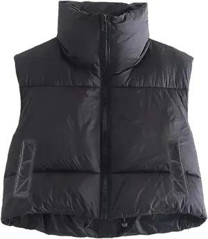 Zempertoopa Women’s Crop Puffer Vest Sleeveless Lightweight Down Jacket Quilted Solid Color Outwear Padded Winter Warm Gilet