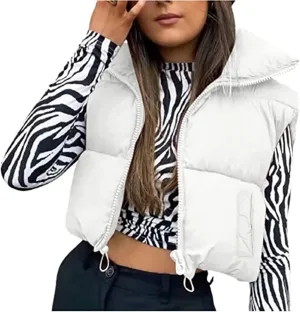 Zempertoopa Women’s Crop Puffer Vest Sleeveless Lightweight Down Jacket Quilted Solid Color Outwear Padded Winter Warm Gilet