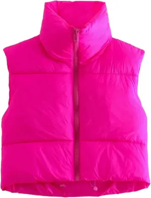 Zempertoopa Women’s Crop Puffer Vest Sleeveless Lightweight Down Jacket Quilted Solid Color Outwear Padded Winter Warm Gilet